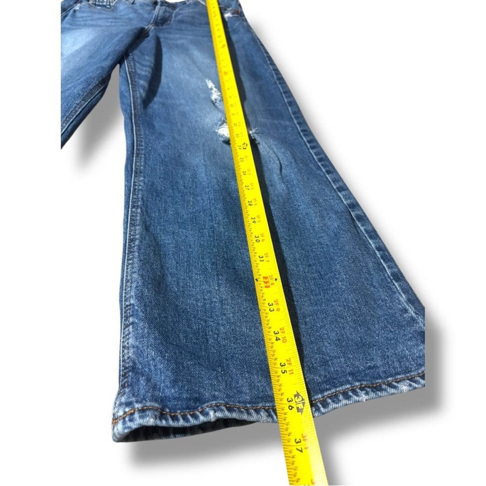 Old Navy Dark Indigo Blue Denim Distressed Knees Ankle Length Wide-Leg Jeans - Picture 7 of 11